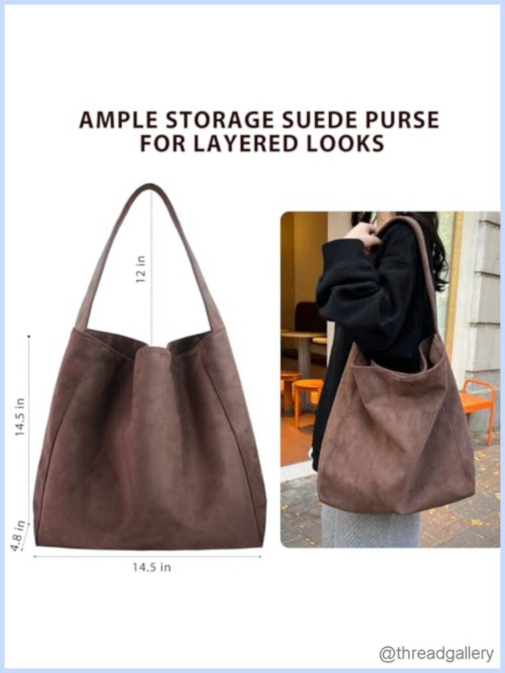 Large Slouchy Faux Suede Hobo Tote Bag Shoulder Travel Purse - Picture 3 of 6